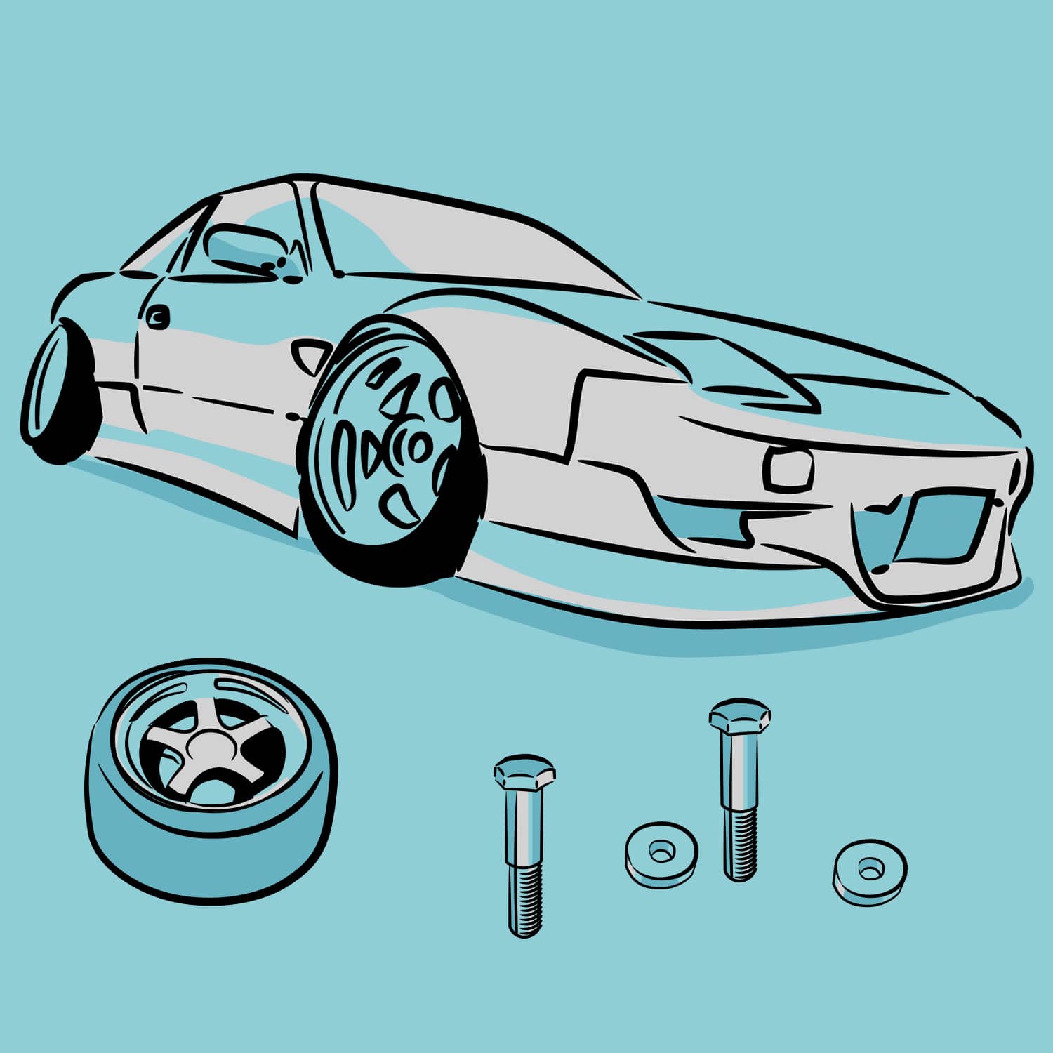 hashtag sixty six car brand graphics on light blue background