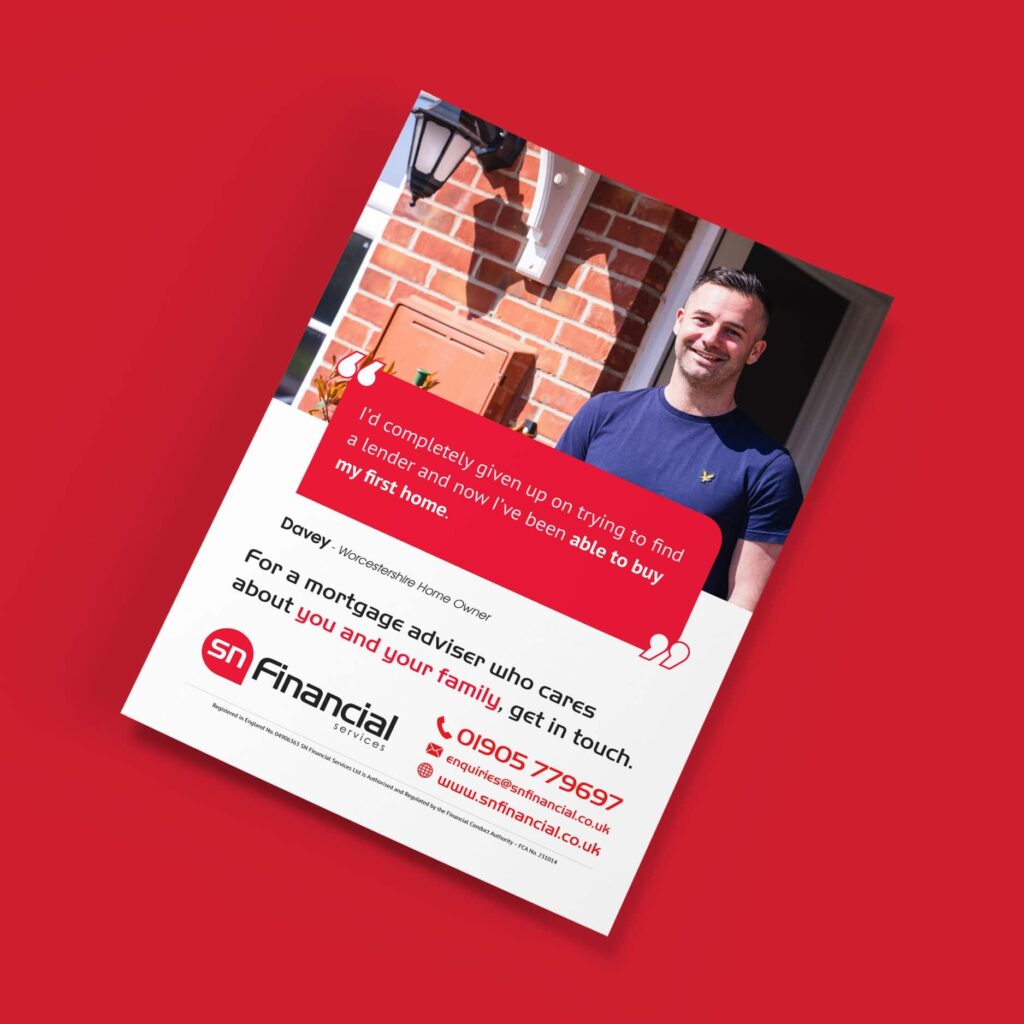 SN Financial flyer on red background