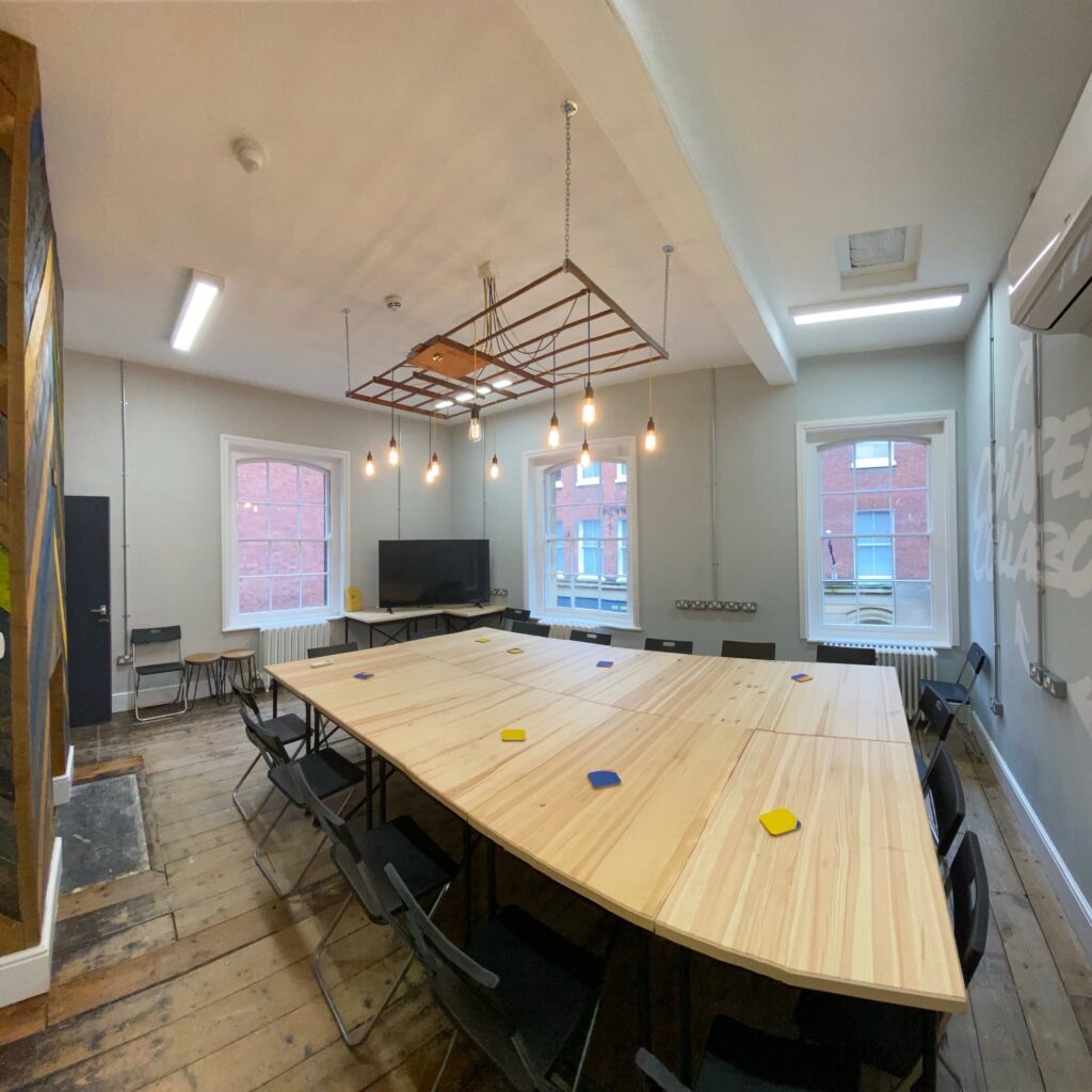 wide angle phone lens example of a large coworking table