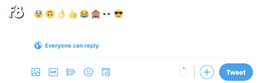 a twitter post being written showing an excessive number of emojis