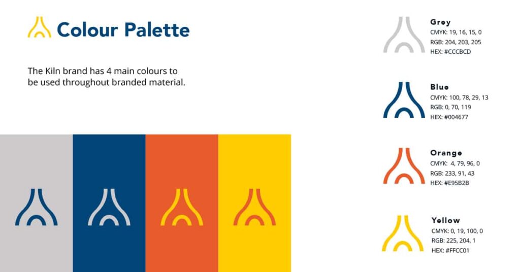 Kiln colour palette in brand guidelines