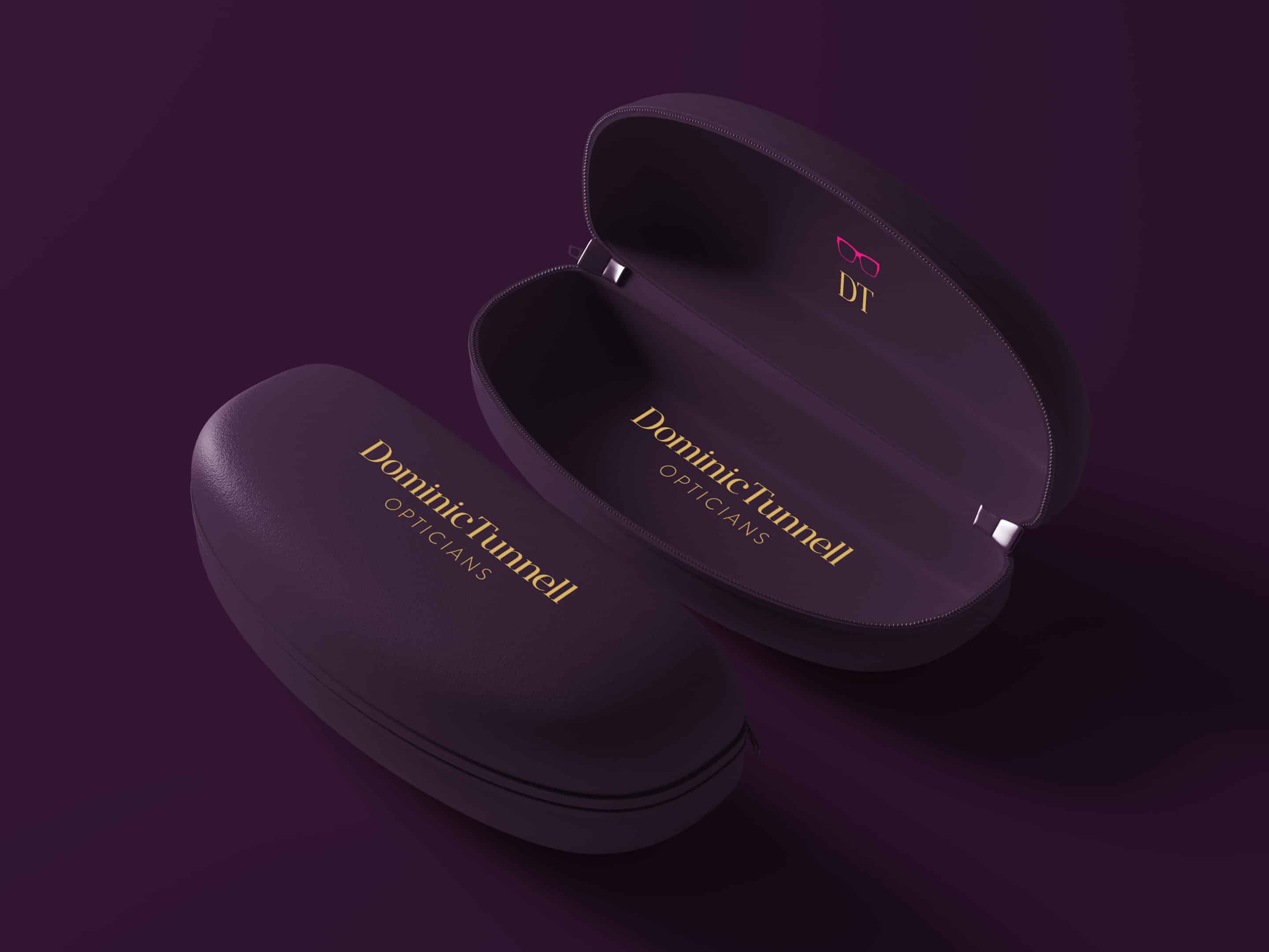Dominic Tunnell Opticians Glasses Case and Signage