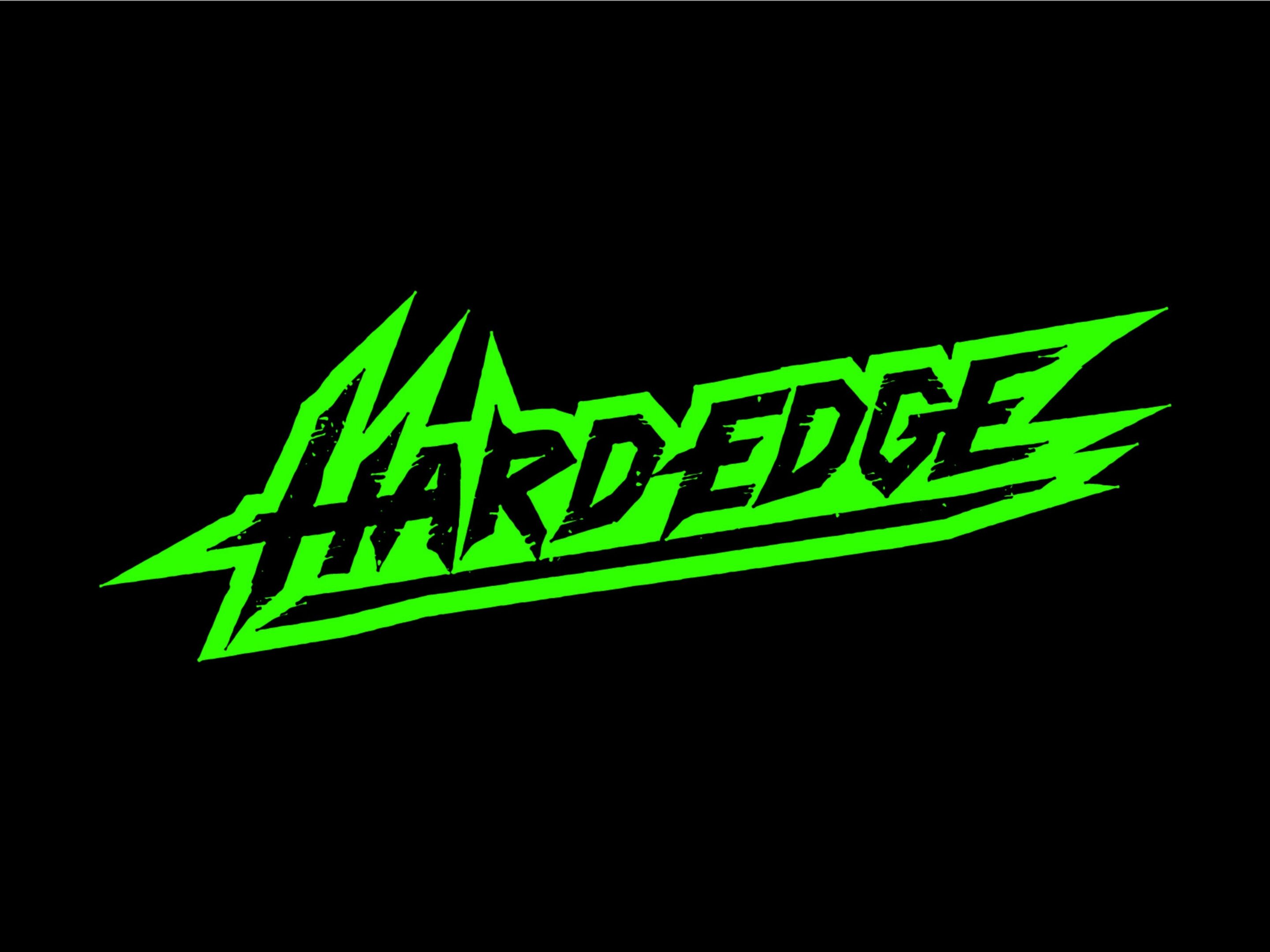 Hard Edge brand identity design long logo green on black