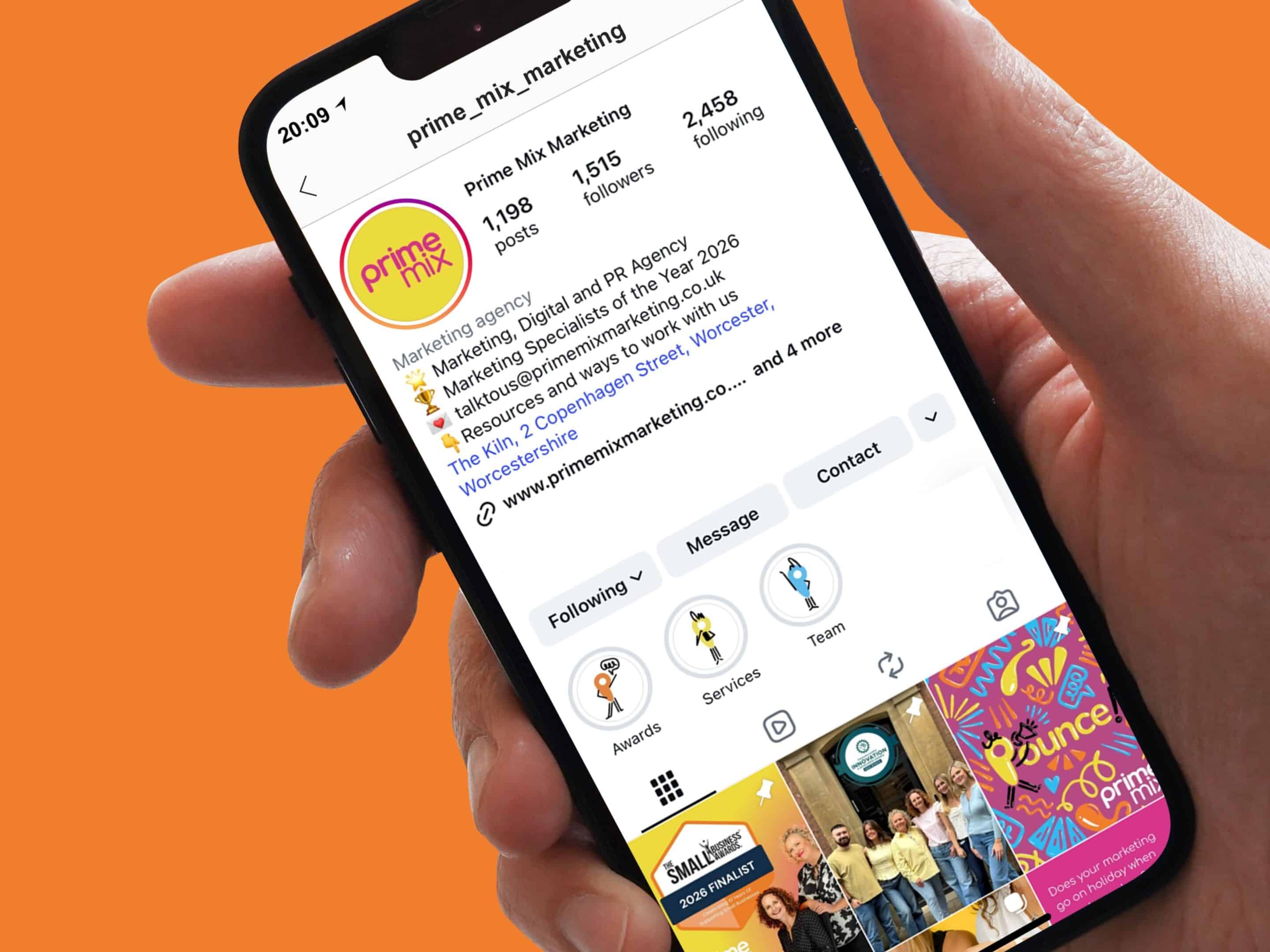 Prime Mix branding used on an instagram header