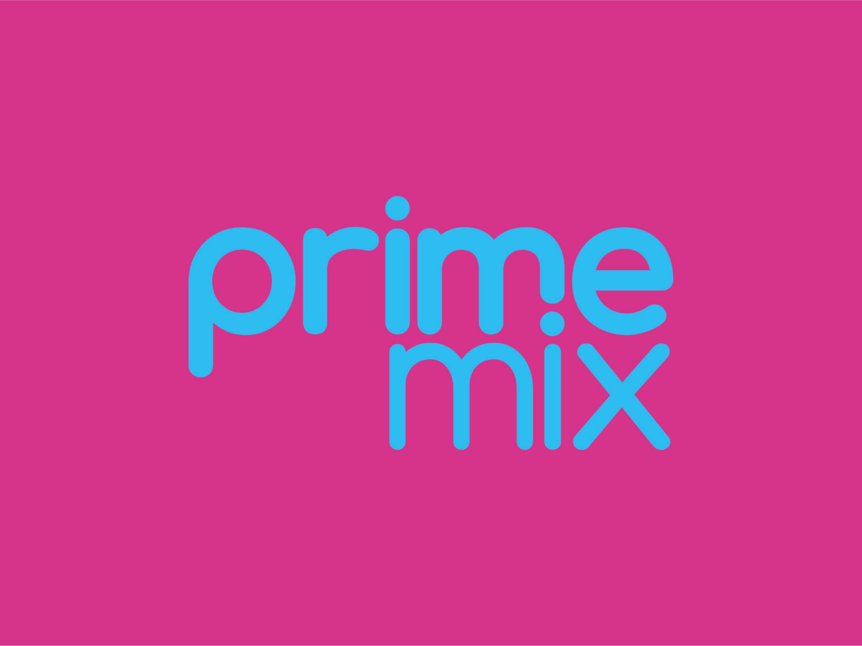 Prime Mix Marketing logo blue on pink