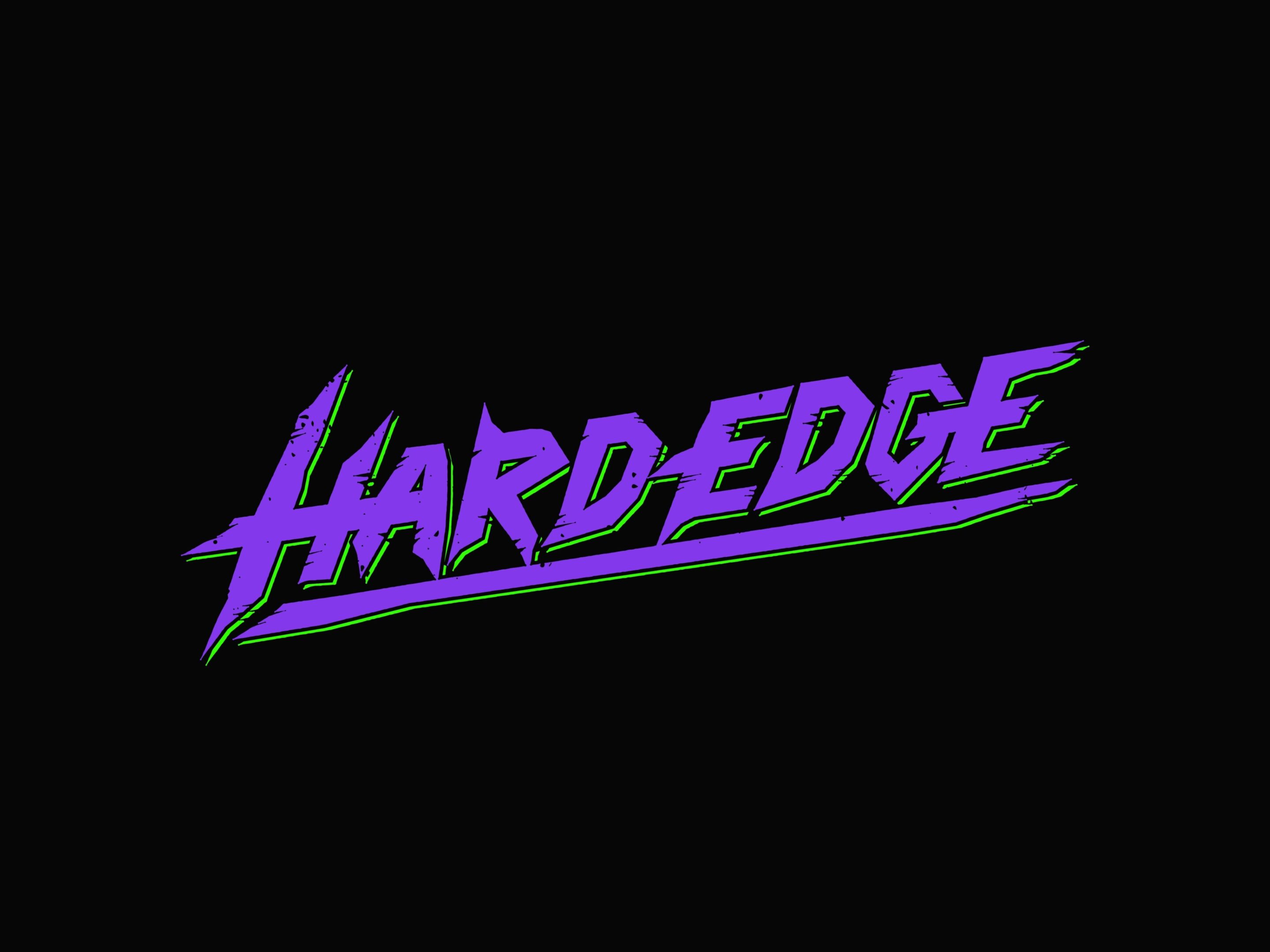 Hard Edge purple with green shadow on black logo